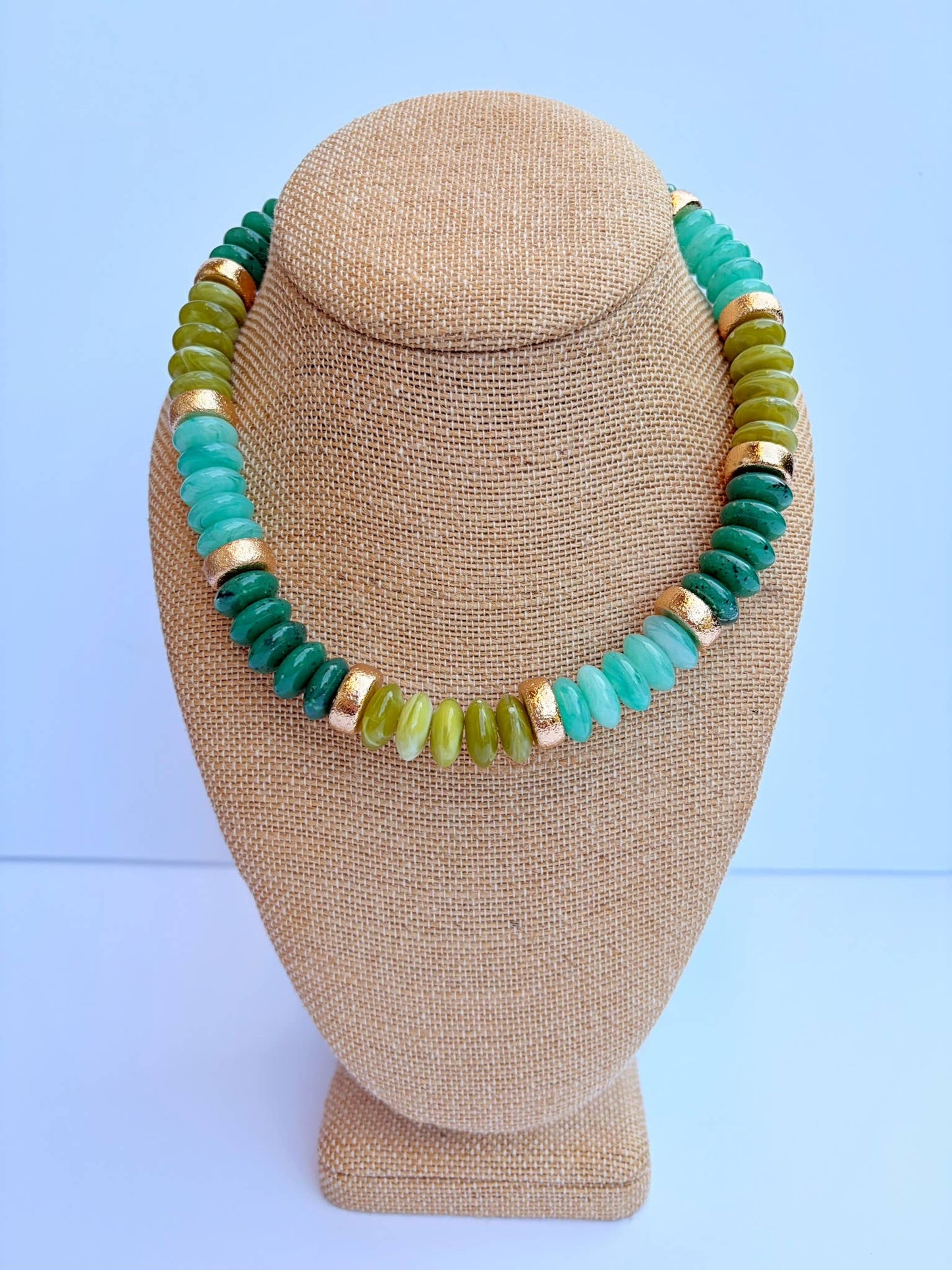 Shades of Green Rondelles with Gold Spacers Necklace