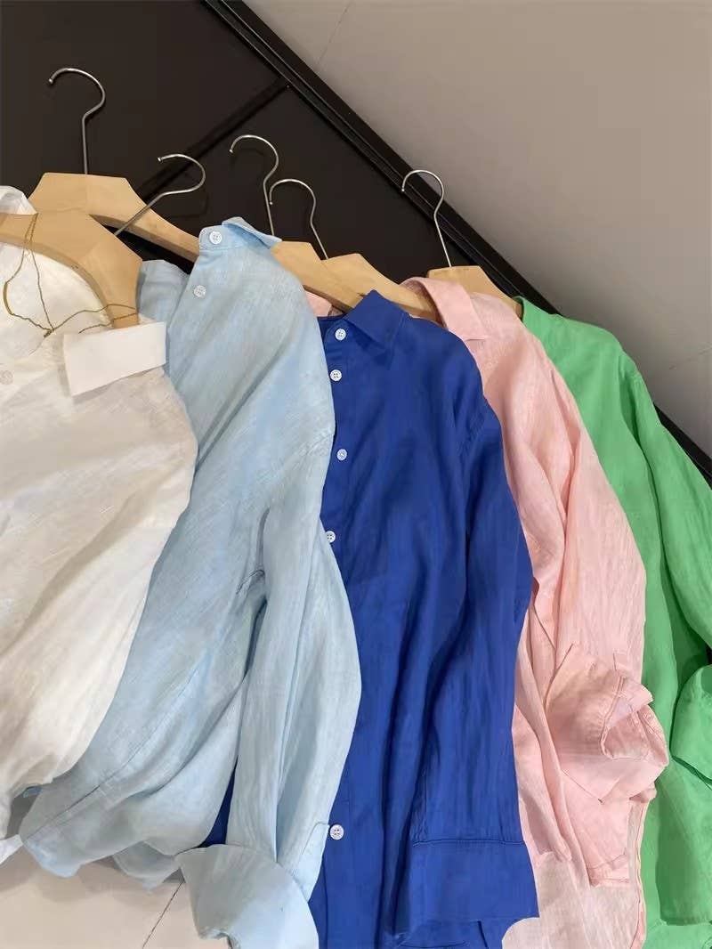 Cotton linen blend button down shirt