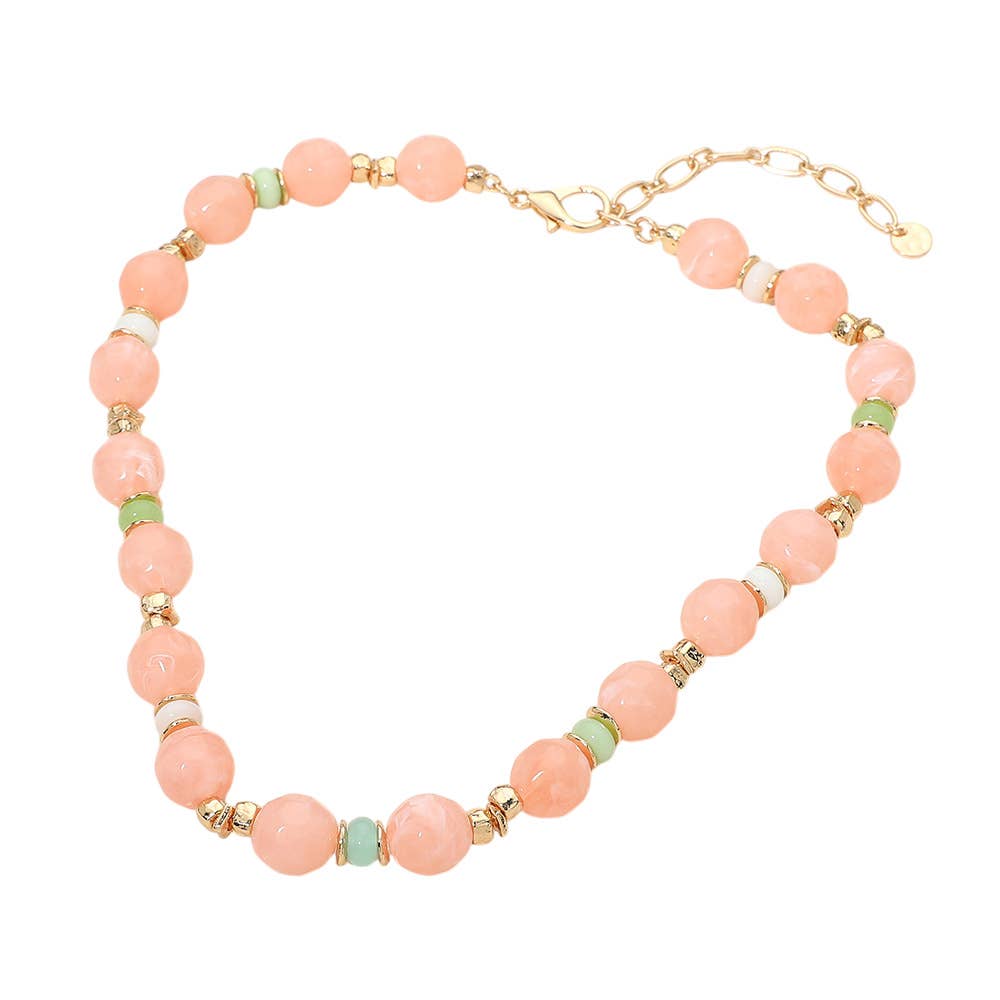 Bold Marbled Resin Ball Beaded Necklace