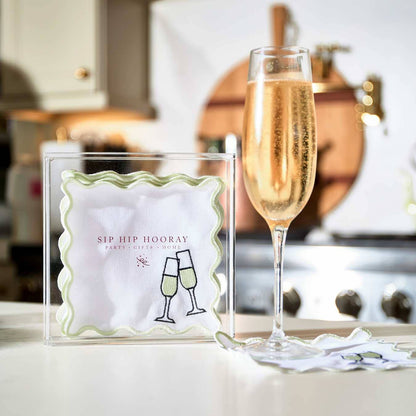 Embroidered Cocktail Napkins with Reusable Acrylic Box