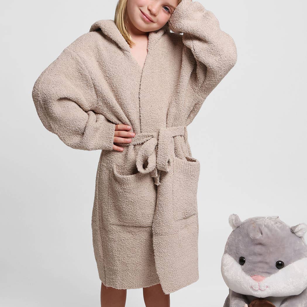 Children's Solid Luxury Soft Hooded Robe w Pocket