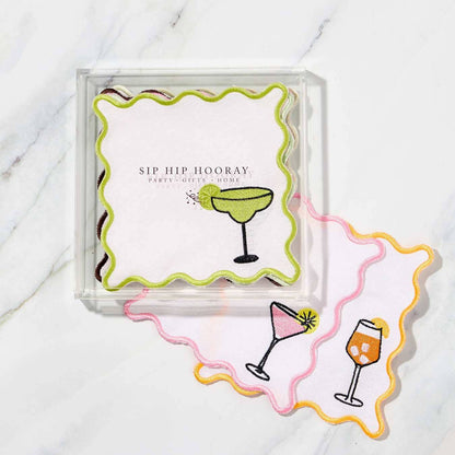 Embroidered Cocktail Napkins with Reusable Acrylic Box