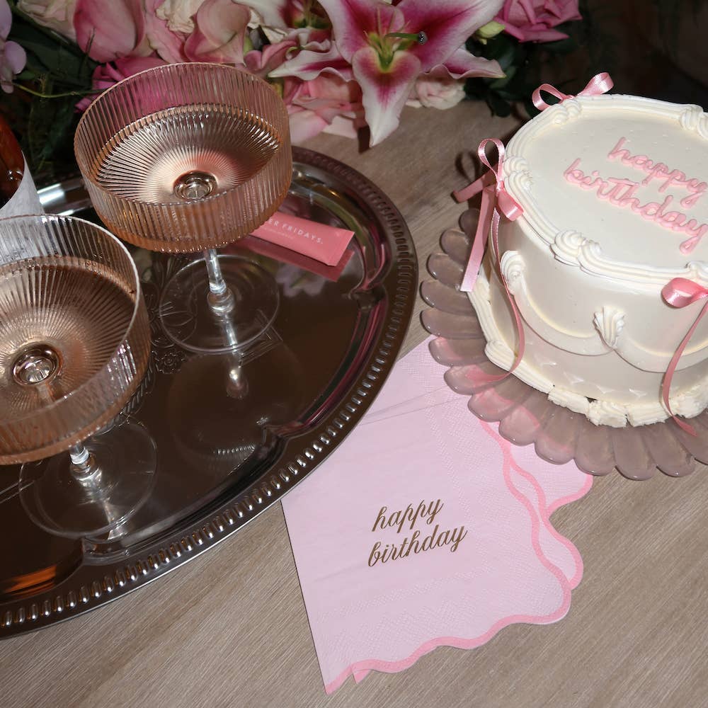 Happy Birthday Cocktail Napkins - Pink & Gold