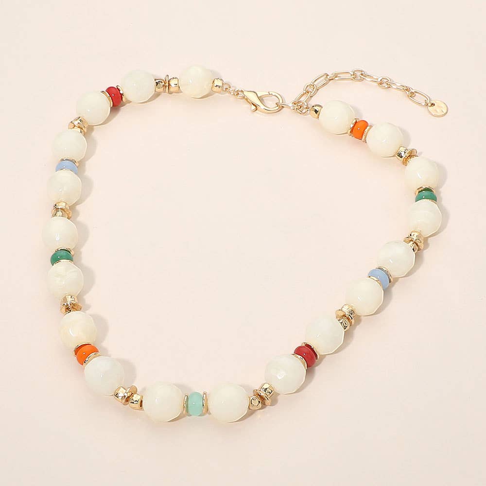 Bold Marbled Resin Ball Beaded Necklace
