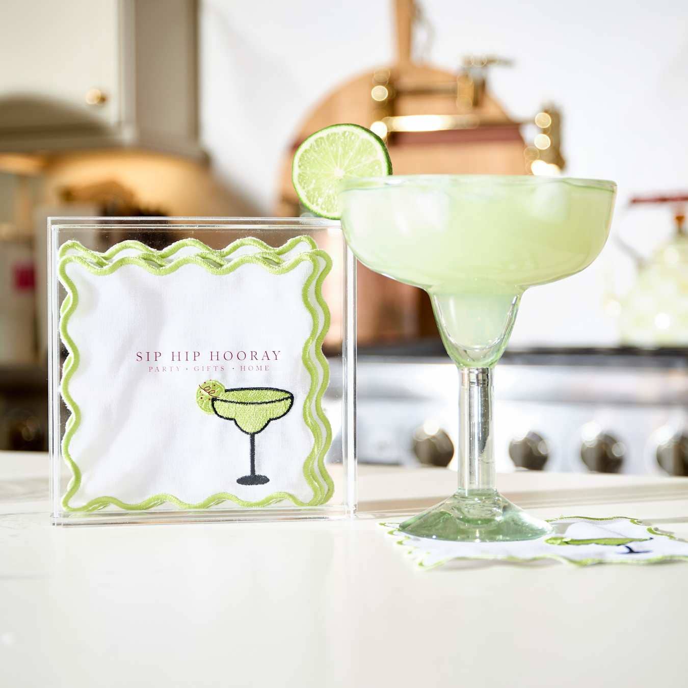 Embroidered Cocktail Napkins with Reusable Acrylic Box