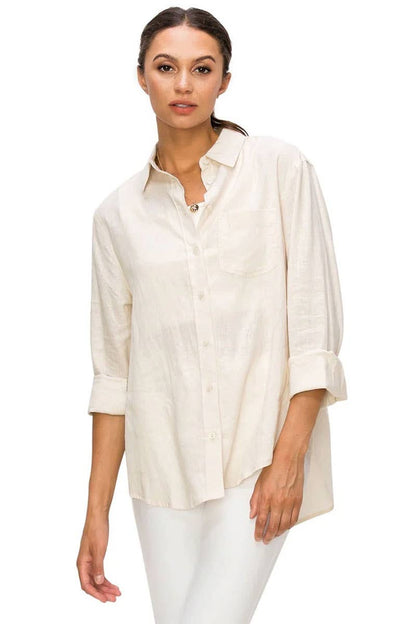 CALI1850 RELAXED FIT LINEN BUTTON DOWN SHIRTS / 20720JLN604
