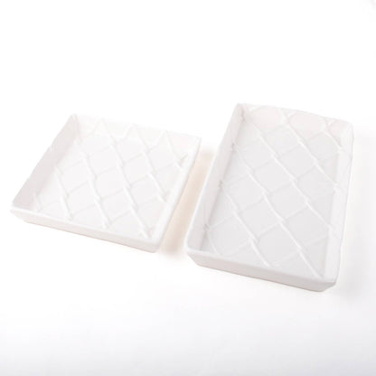 White Textured Ceramic Guest Towel Tray, 8.5-Inch
