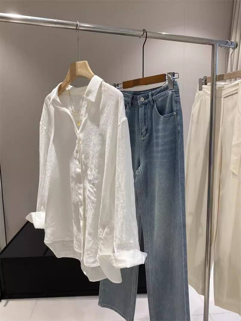 Cotton linen blend button down shirt