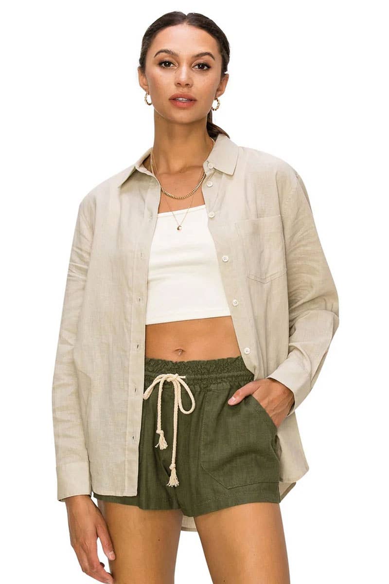 CALI1850 RELAXED FIT LINEN BUTTON DOWN SHIRTS / 20720JLN604
