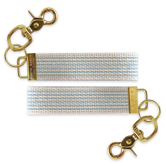 Light Blue Stripe Keychain | Wristlet Keychain