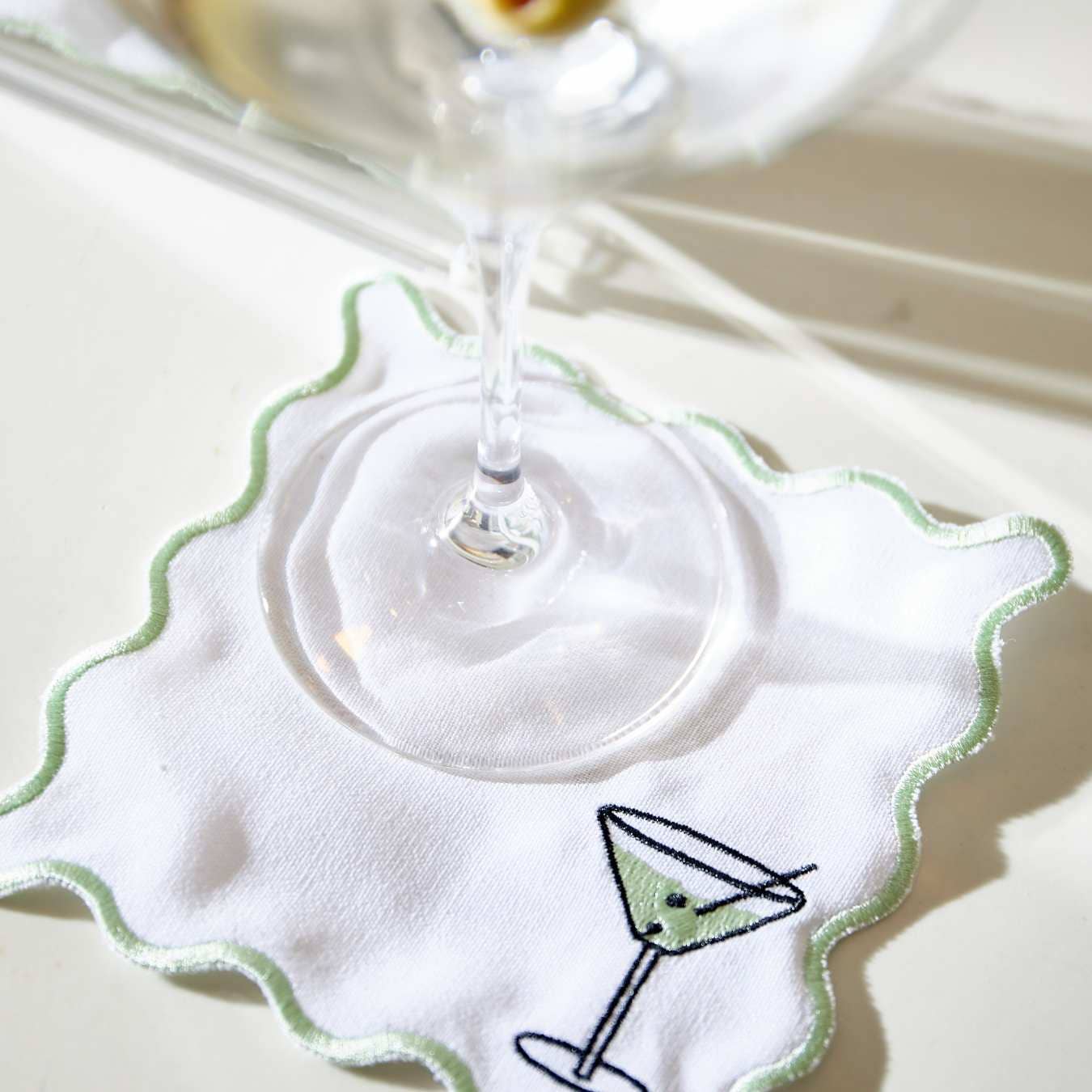 Embroidered Cocktail Napkins with Reusable Acrylic Box