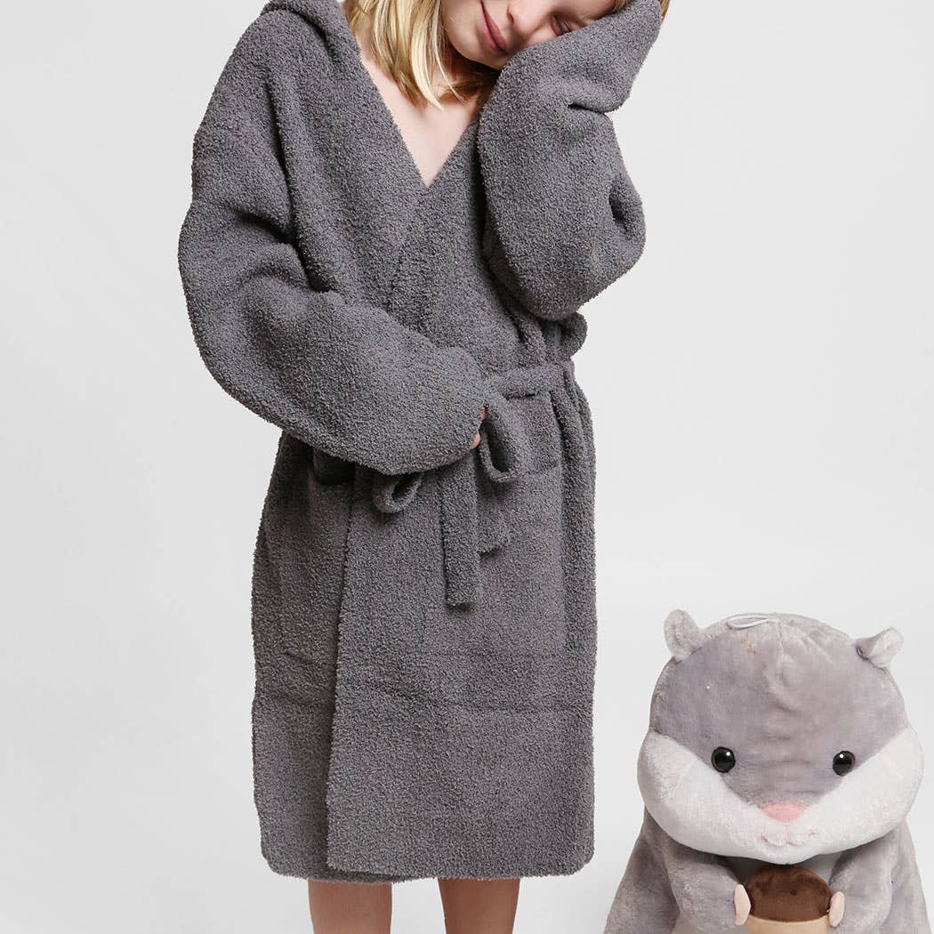 Children's Solid Luxury Soft Hooded Robe w Pocket