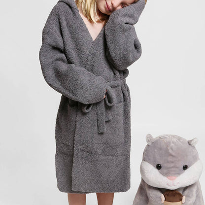 Children's Solid Luxury Soft Hooded Robe w Pocket