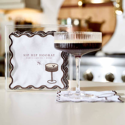 Embroidered Cocktail Napkins with Reusable Acrylic Box