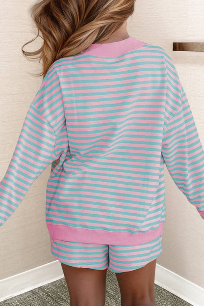 66 Stripe Pullover & Shorts 2pcs Set