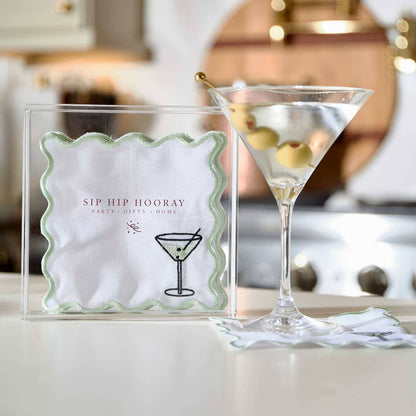 Embroidered Cocktail Napkins with Reusable Acrylic Box