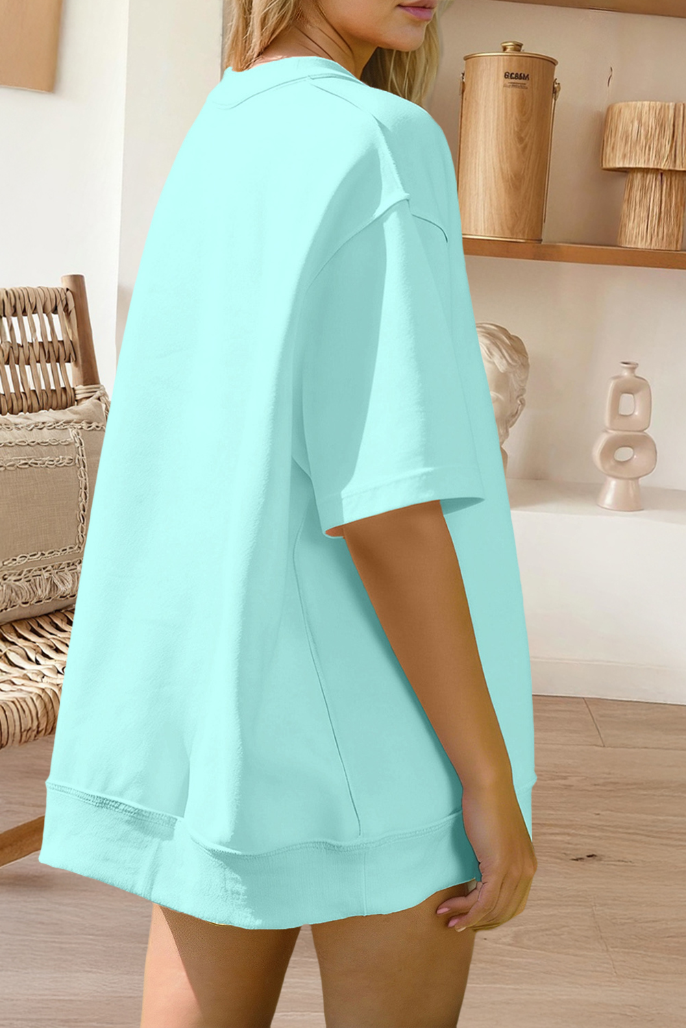 Plus Mock Neck Oversize Tee Casual Shorts 2pcs Outfit (S-4X)