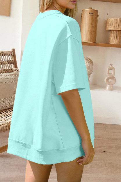 Plus Mock Neck Oversize Tee Casual Shorts 2pcs Outfit (S-4X)