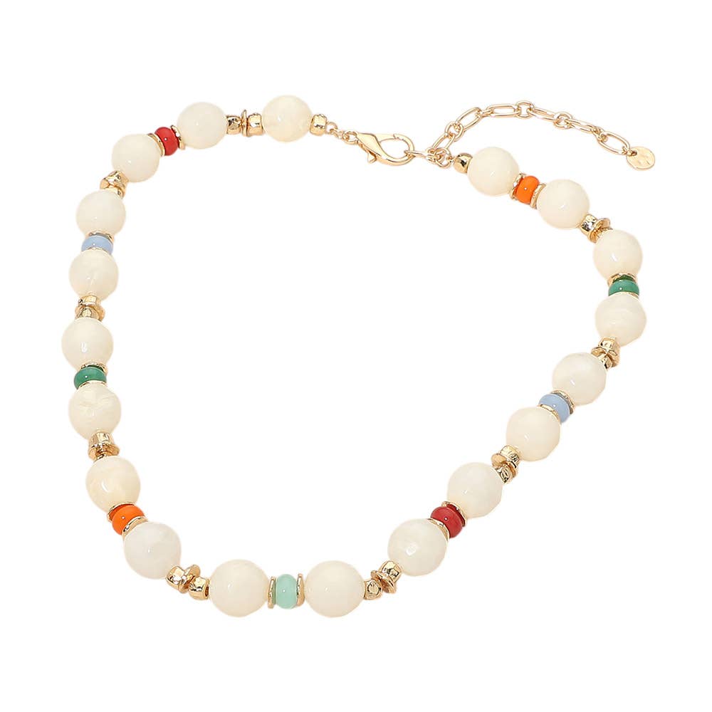 Bold Marbled Resin Ball Beaded Necklace