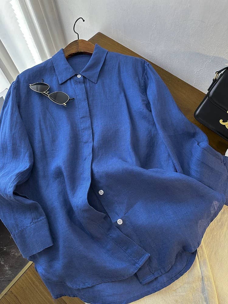 Cotton linen blend button down shirt