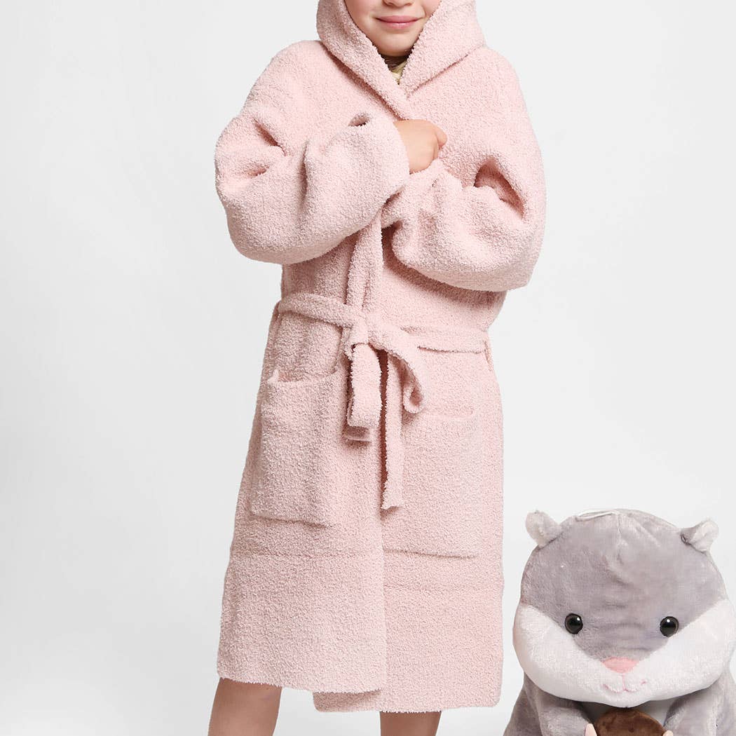 Children's Solid Luxury Soft Hooded Robe w Pocket
