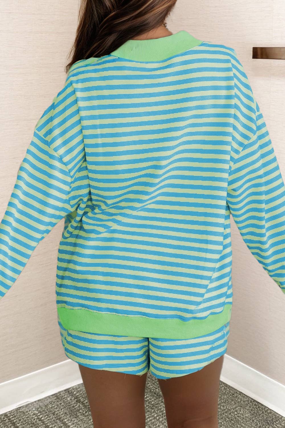 66 Stripe Pullover & Shorts 2pcs Set