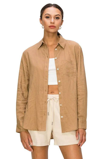 CALI1850 RELAXED FIT LINEN BUTTON DOWN SHIRTS / 20720JLN604