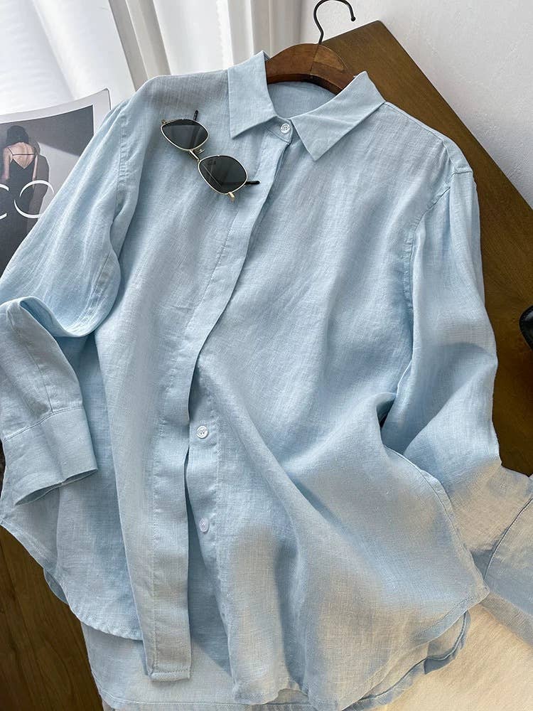 Cotton linen blend button down shirt