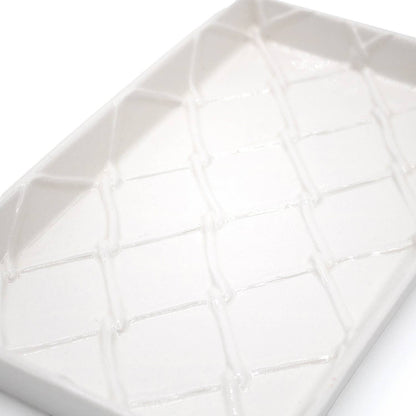 White Textured Ceramic Guest Towel Tray, 8.5-Inch