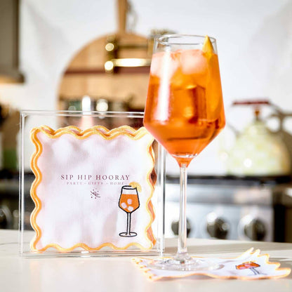 Embroidered Cocktail Napkins with Reusable Acrylic Box
