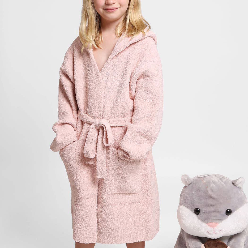 Children's Solid Luxury Soft Hooded Robe w Pocket