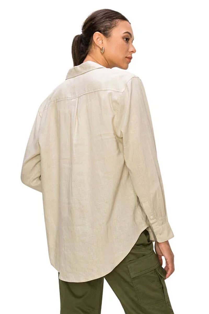 CALI1850 RELAXED FIT LINEN BUTTON DOWN SHIRTS / 20720JLN604