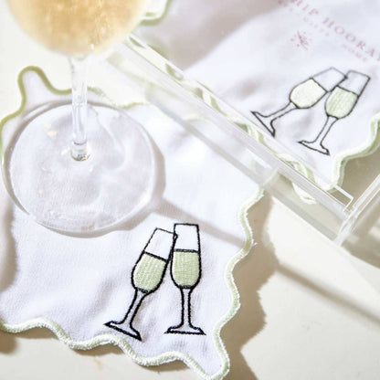 Embroidered Cocktail Napkins with Reusable Acrylic Box