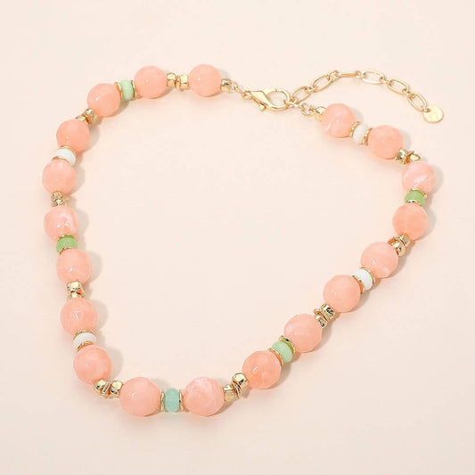 Bold Marbled Resin Ball Beaded Necklace