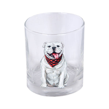 GA Watercolor Bulldog Rocks Glass