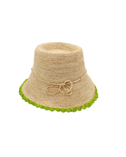 Kate 3" Brim Crochet Bucket Straw Hats with Colored Edge