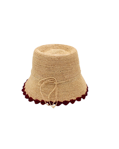 Kate 3" Brim Crochet Bucket Straw Hats with Colored Edge