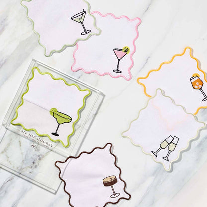 Embroidered Cocktail Napkins with Reusable Acrylic Box