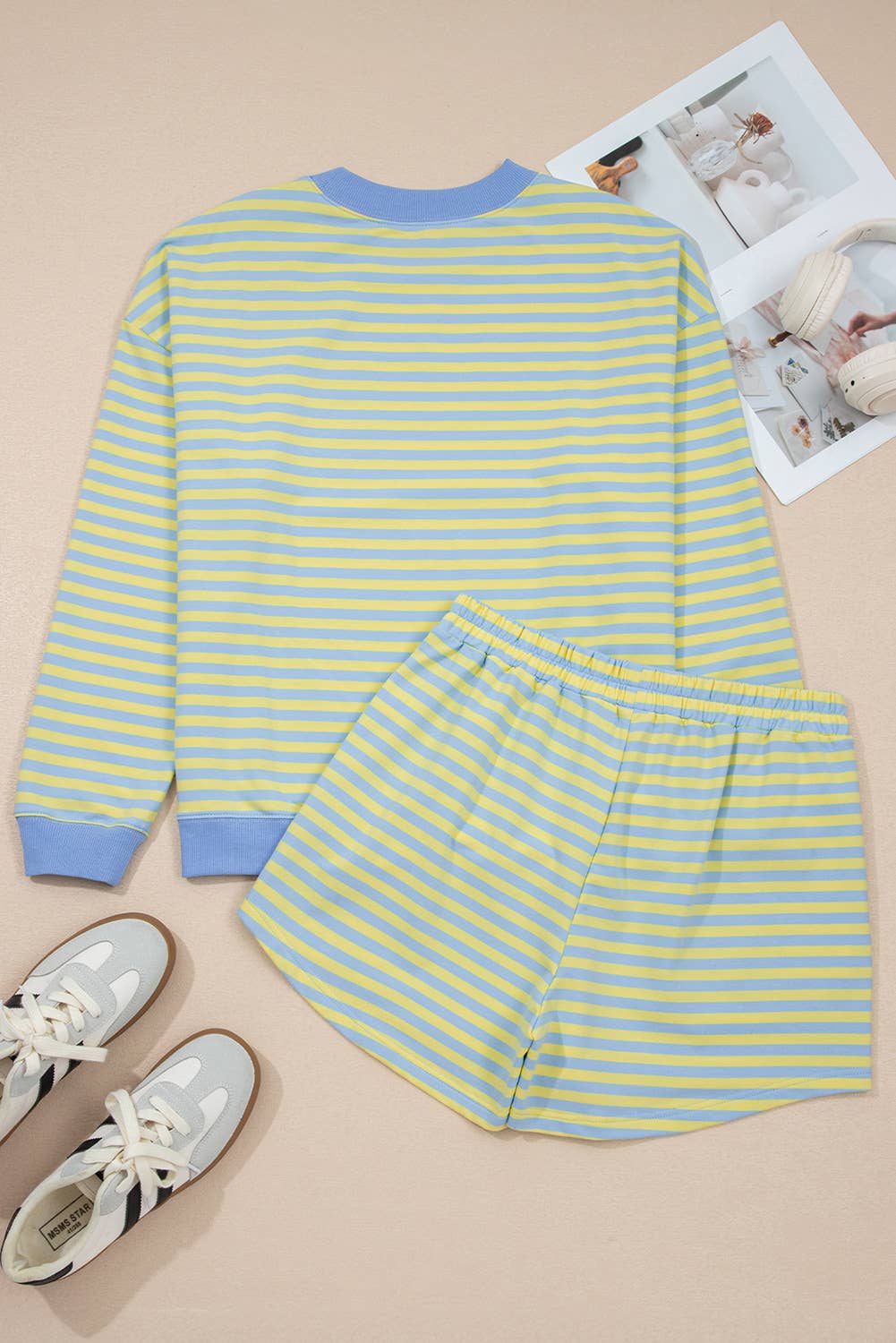 66 Stripe Pullover & Shorts 2pcs Set
