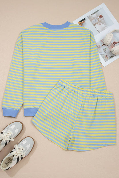 66 Stripe Pullover & Shorts 2pcs Set