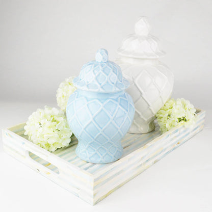 Light Blue Textured Ginger Jar with Lid, Small