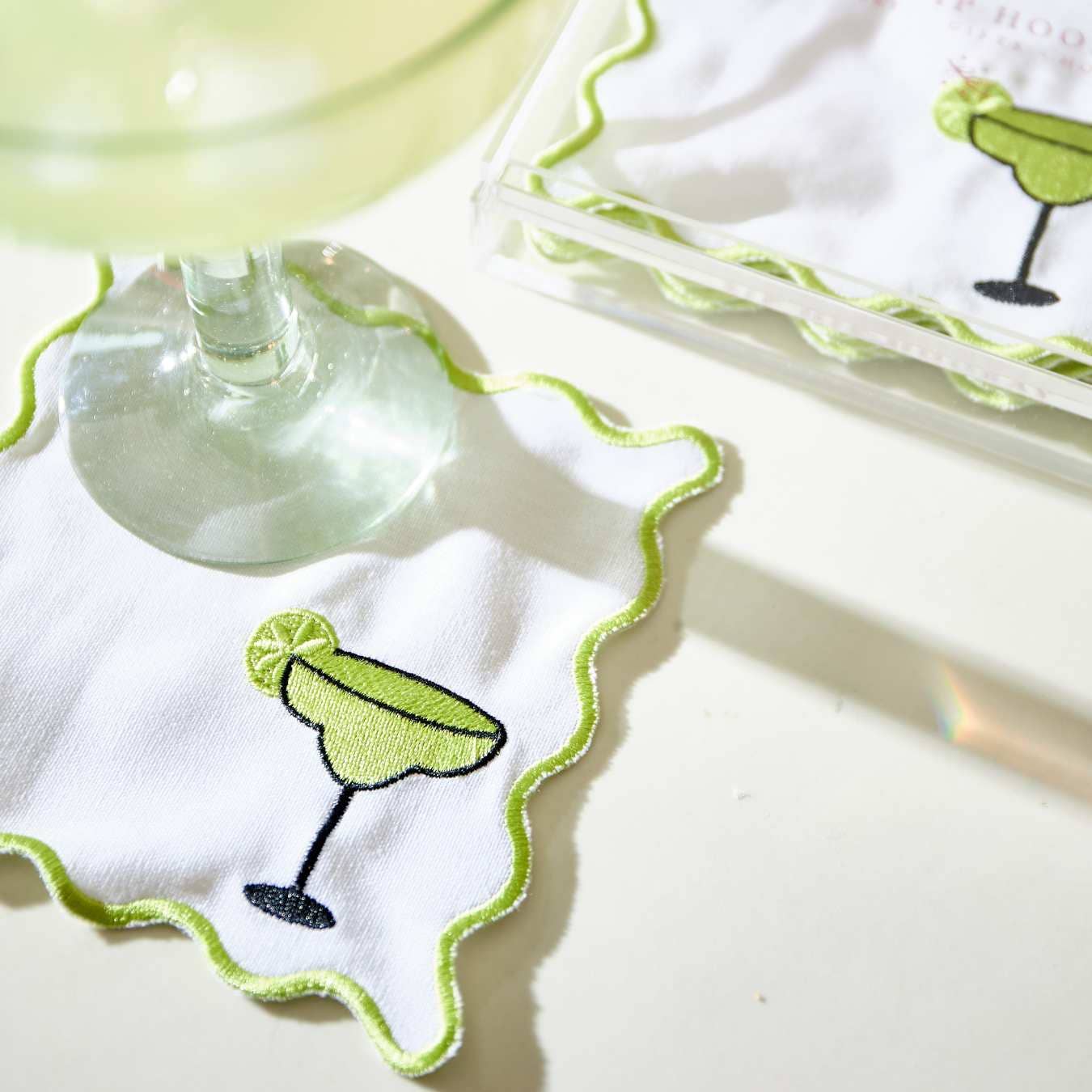 Embroidered Cocktail Napkins with Reusable Acrylic Box