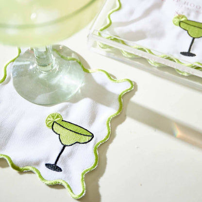 Embroidered Cocktail Napkins with Reusable Acrylic Box