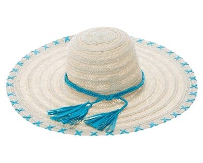 Floppy Wide Brim Straw Sun Hat - Stitched Edge - UPF 50+