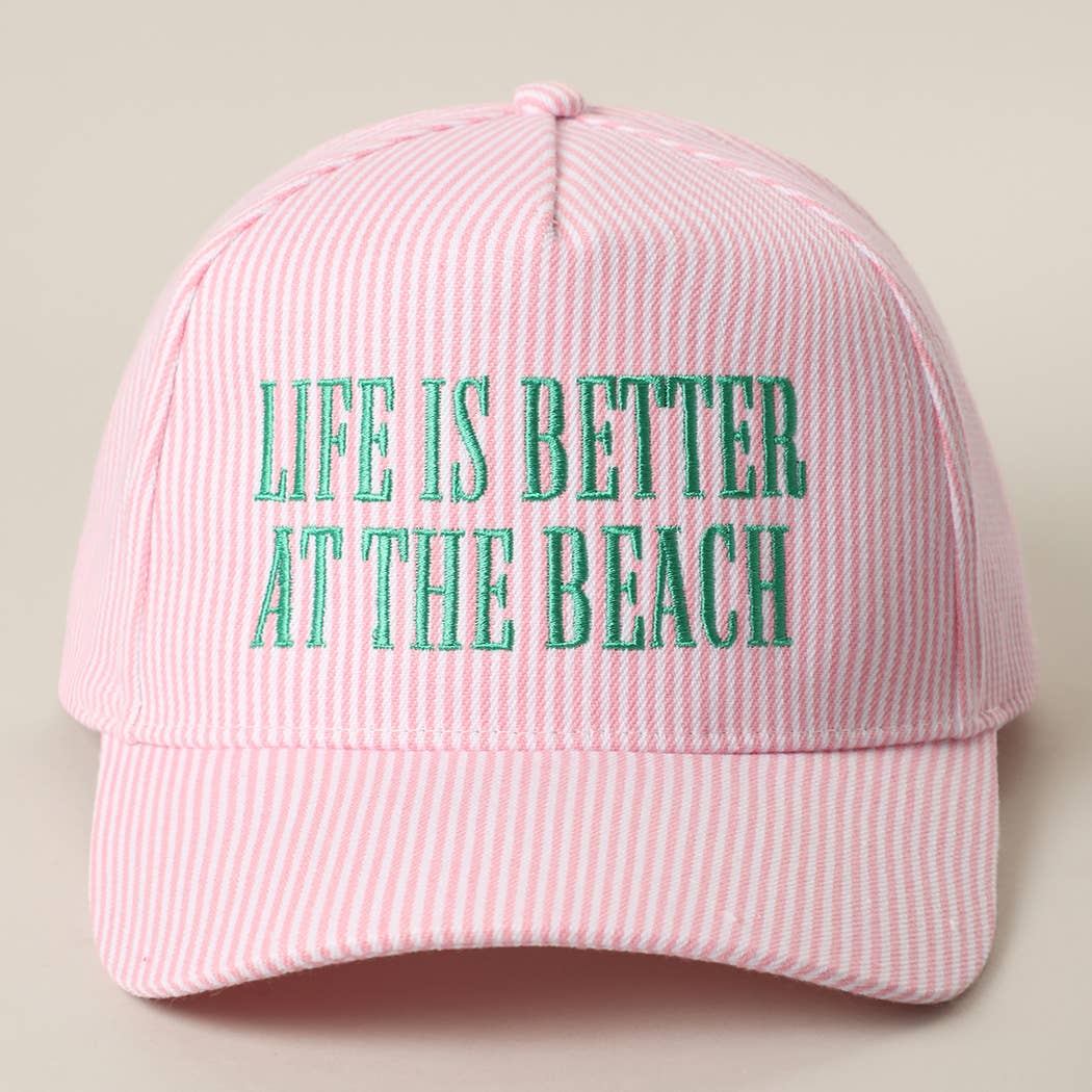 LIFE IS BETTER AT THE BEACH Embroidered Seersucker Hat