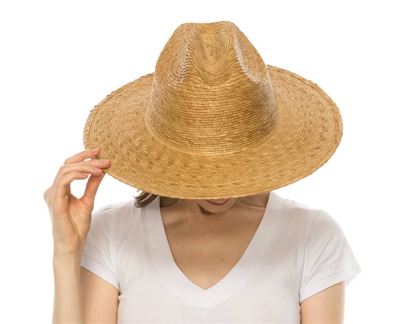 Palm Leaf Straw Western Hat - Handmade Flat Brim Summer Hat