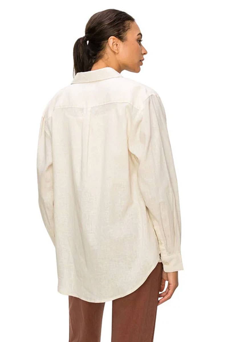 CALI1850 RELAXED FIT LINEN BUTTON DOWN SHIRTS / 20720JLN604