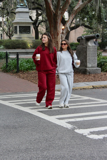 Moss Grey Fleece Wide Leg Pants
