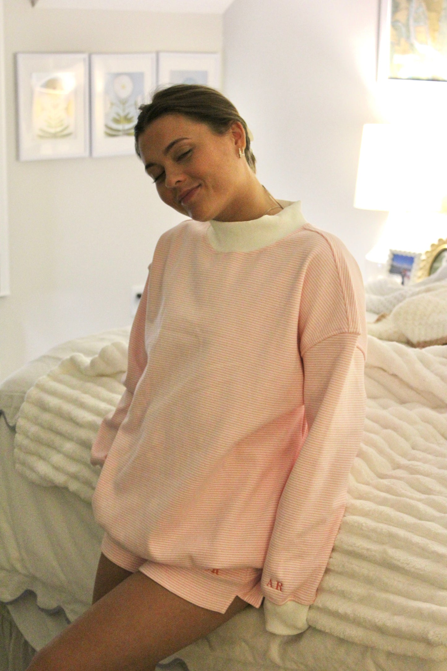 Pink + White Striped Mock Neck