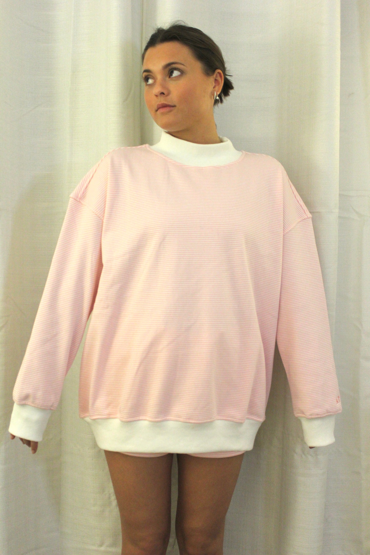 Pink + White Striped Mock Neck